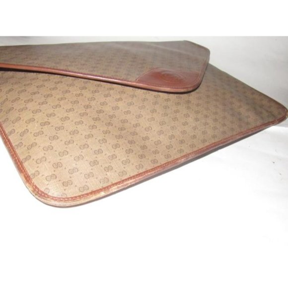 Gucci Vintage Brown Leather Envelope Clutch Small G Logo Print Coated Canvas - Picture 12 of 12